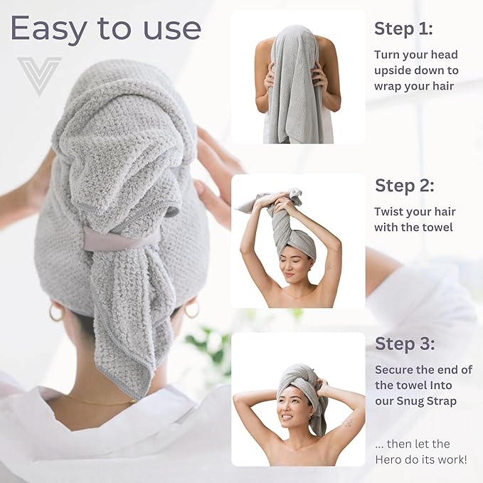 VOLO Hero Hair Towel – Ultra Soft Nanoweave™ Microfiber, Super Absorbent Quick Dry, Reduces Dry Time 50%, Anti-Frizz & Breakage, Secure Snug Strap, Large Wrap for All Hair Types - Capri Blue