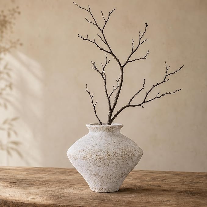 Small Wabi Sabi White Vintage Ceramic Vase, 6.3" Rustic Pottery Vase for Centerpieces, Textured Decorative Flower Vases for Table, Living Room, Bedroom, Bathroom, Kitchen, Farmhouse Home Decor Gifts