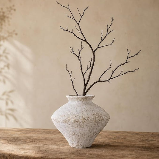 Small Wabi Sabi White Vintage Ceramic Vase, 6.3" Rustic Pottery Vase for Centerpieces, Textured Decorative Flower Vases for Table, Living Room, Bedroom, Bathroom, Kitchen, Farmhouse Home Decor Gifts