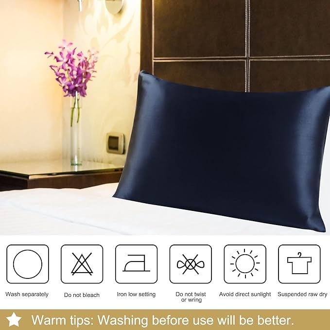 uxcell 1 Pack 100% Charmeuse Pure Silk Pillowcase for Hair and Skin, 350TC 19 Momme Soft Breathable Pillow Case with Hidden Zipper, Royal Blue Standard(20x26inch)