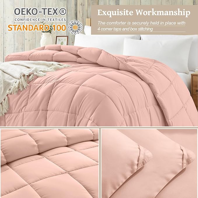 Homelike Moment Comforter King Size - Pink Duvet Insert Down Alternative Bed King Comforter, Lightweight Bedding Comforters Quilted Soft All Season Pink