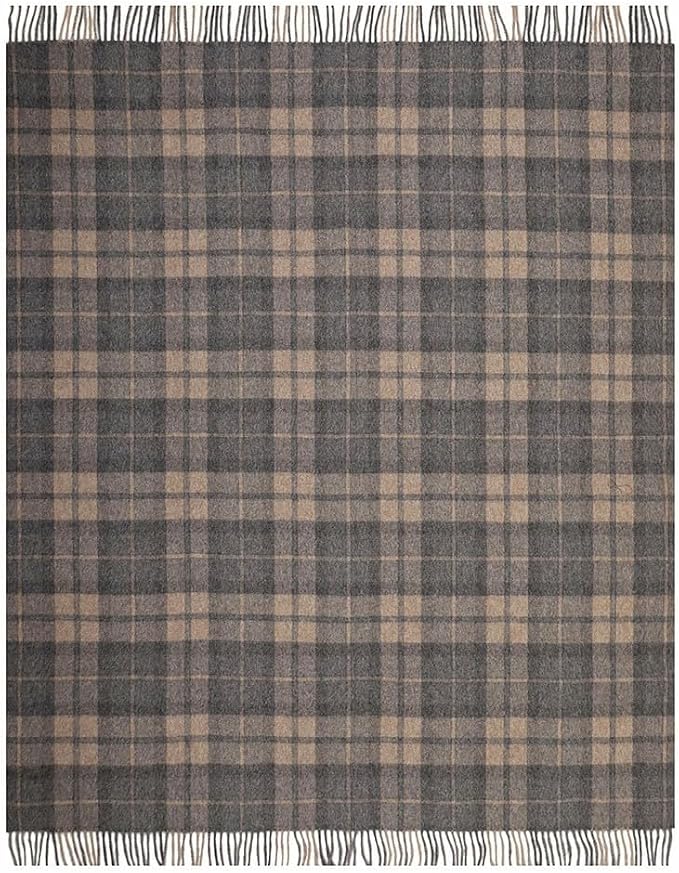 Superfine Alpaca Wool Throw Blanket - Lightweight Alpaca Merino Wool Throw Blankets | Soft Peruvian Alpaca Blanket Wool Blanket Scottish Design 70" x 60" (Grays/Tan)