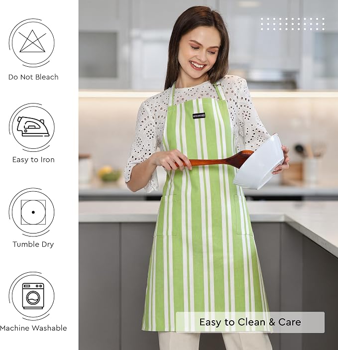 Encasa XO Cotton Kitchen Aprons for Women & Men with Pocket & Towel Loop, Adjustable Neck & Back Strap for Cooking, Baking