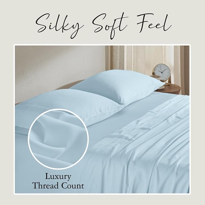 KARISSA MAE Pure Viscose from Bamboo Standard Size Pillowcase Set | 100% FSC Certified | Luxuriously Soft | Cooling | [Coastal Blue]