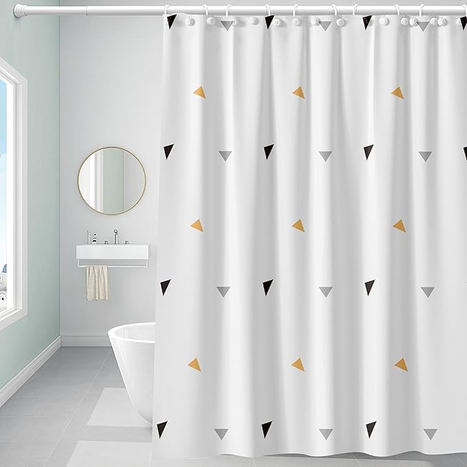 Plastic Shower Curtain Liner, Premium PEVA 6G Color Triangle Shower Curtain, Shower Curtains for Bathroom with 3 Magnetic Weights and Rustproof Grommets (Color Triangle, 72x72 in)