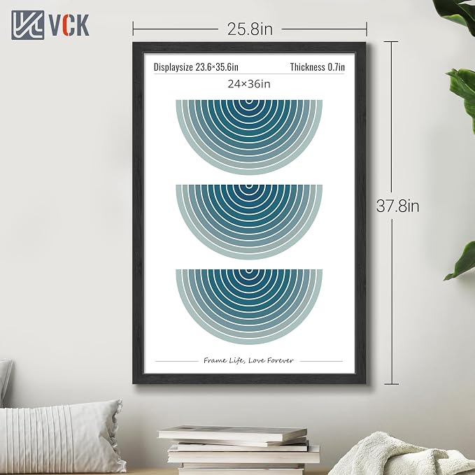 VCK 24x36 Poster Frame Solid Wood Black 3 Pack Picture Frames 24 x 36 Inches with Wall Mounting Hanging