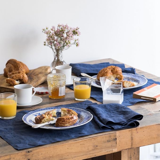 Huddleson Navy Blue Linen Napkin 20x20 (Set of Four) Luxury Italian Linen Napkin Sewn in US