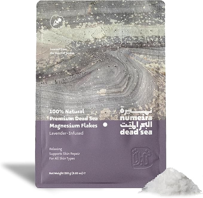 Dead Sea Magnesium Flake Bath Soak - 100% Pure Magnesium Chloride Flakes w/Lavender Infused Essential Oil (8.82 oz Pouch)