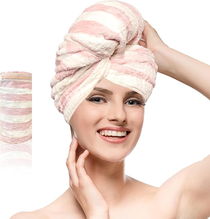 Chloven Large Microfiber Hair Towel Wrap for Women - Anti Frizz Hair Turbans, Super Absorbent & Lightweight, Ideal for Curly Long Hair with Elastic Strap