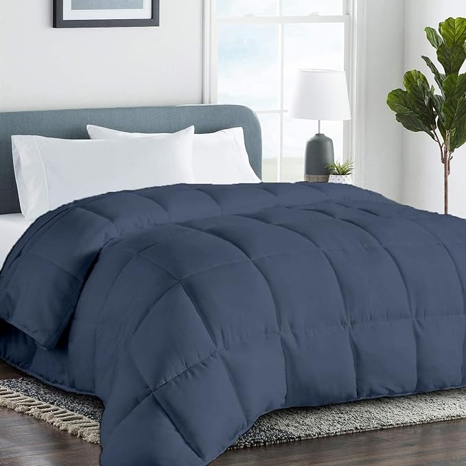All Season Hypoallergenic Luxurious Down Alternative Cotton Comforter, Ultra-Soft 750 Fill-Power Super King Size Measure 110" x 96", Steel Blue