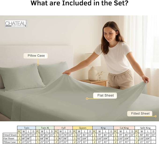 100% Organic Cotton Sheets For King Size Bed, 300 TC Luxury Sateen Weave, GOTS Certified 15" Deep Pocket King Sheet Set, Soft & Breathable, No Pill & Durable Sustainable Sheet & Pillowcase Sets - Sage