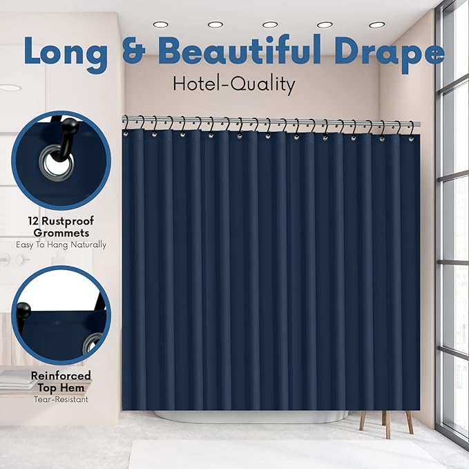 No Smell Shower Curtain Liner 72x72 Navy - PEVA Plastic Shower Curtain for Bathroom, PVC-Free Waterproof Navy Blue Shower Liner with Metal Grommets and Magnet-Weighted Bottom Hem - Washable Liner