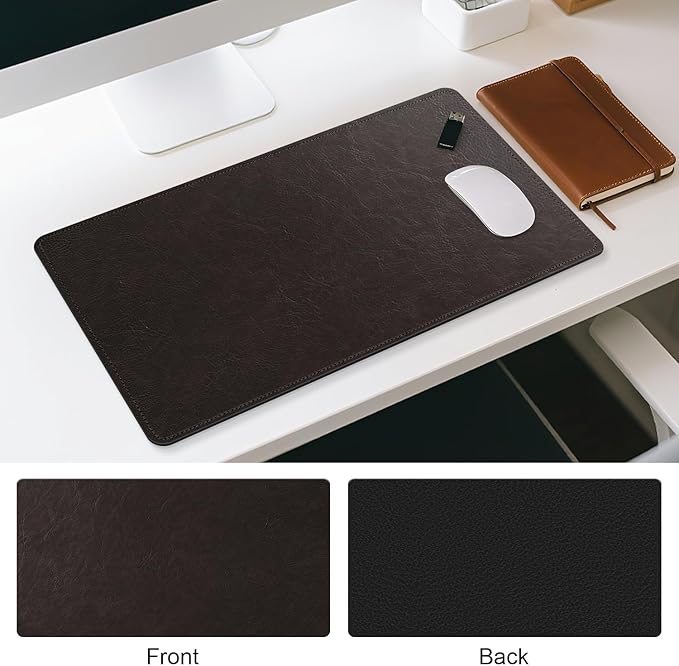 Imitation Crazy Horse Leather Desk Mat - Waterproof Desk Pad - Ideal for Large Mouse Pad and Desk Mats on Top of Desks (deep Coffe+Black, 33"*13")