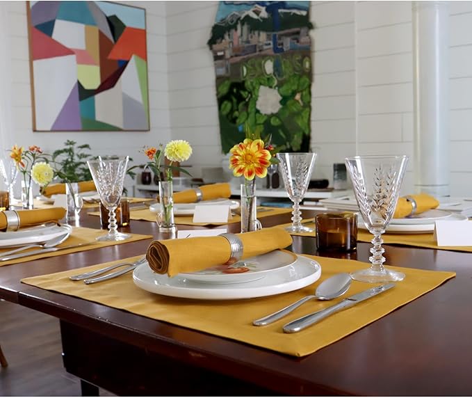 Huddleson Saffron Gold Linen Napkin 20x20 (Set of Four) Luxury Italian Linen Napkin Sewn in US