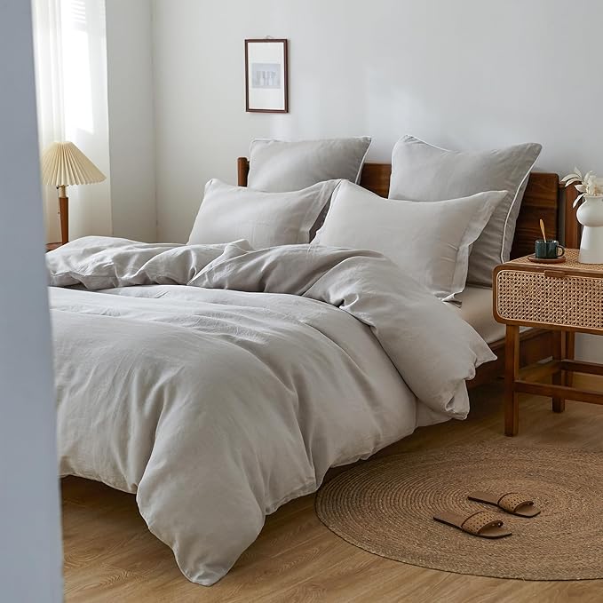 100% French Linen Pillow Shams Basic Style - Pack of 2 - Washed Solid Color Natural Flax Soft Breathable - Grey, 20'' x 36''
