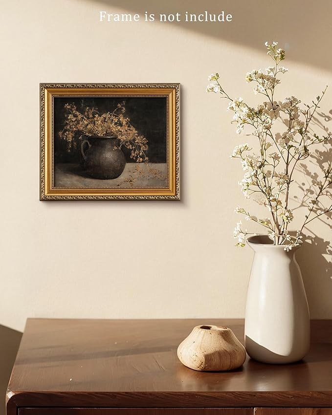 Vodefoad Vintage Wall Art for Home Decor, Farmhouse Rustic Dark Floral Autumn Painting, Moody Warm French Country Cottage Botanical Wall Decor Canvas Artwork for Bathroom, Living Room, Desktop Wall Art decor - 8x10Inch Unframe