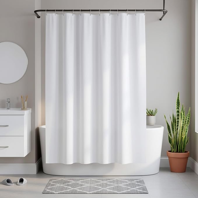 Biscaynebay Fabric Shower Curtain Liner 72x72 Inch-White Waterproof Bathroom Curtains-Hotel Quality Soft Soild Polyester Standard Size Shower Liners Machine Washable