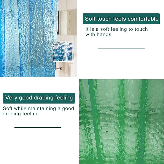 EVA Green Shower Curtain Liner, 3D Water Cube 5G Shower Liners with 12 Rustproof Metal Grommets and Weighted Magnets, Waterproof Duty for Bathroom 72 x 72