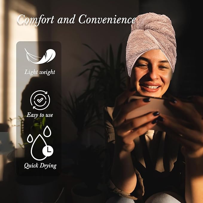 Chloven 2 Pack Extra Large Microfiber Hair Towel - Anti-Frizz Hair Drying Towel for Women，Ultra Absorbent & Lightweight Hair Towel Wrap for Long & Thick Hair,Breathable Hair Turbans with Elastic Band