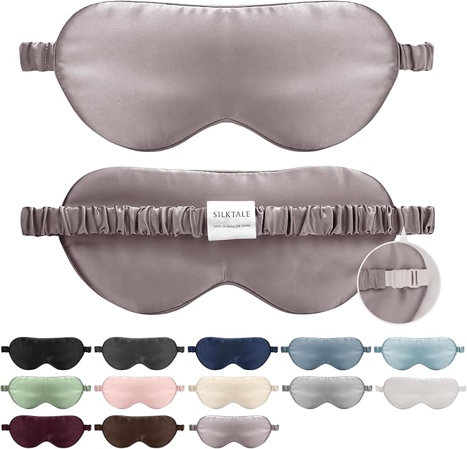 Mulberry Silk Blackout Adjustable Sleep Eye Mask for Men/Women Travel Plane,Taupe