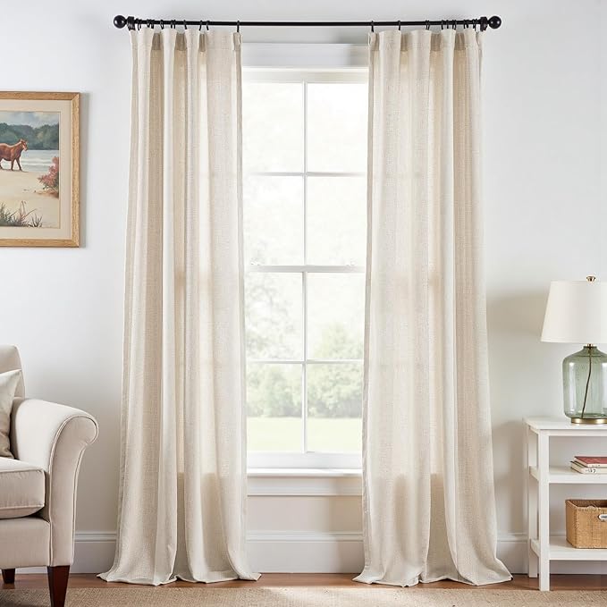 jinchan Linen Curtains Natural Beige 108 inch Extra Long 4 Panels for Bedroom Living Room Divider Sliding Door Patio Light Filtering Farmhouse Floor to Ceiling Drapes Back Tab(38W x 108L, Ecru)
