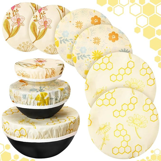 6 Pcs Reusable Beeswax Bowl Covers for Bread Proofing 6/8/10 Inch Elastic Cotton Bowl Cover 3 Pattern Cloth Food Wrap Bread Proofing Cap for Mixer Container Baskets