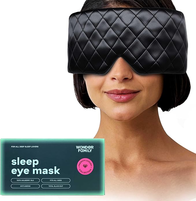 100% Mulberry Silk Sleep Mask – Total Blackout Eye Mask for Sleeping, Adjustable No-Snag Velcro Strap, Lightweight & Gentle on Skin & Hair, Travel-Ready – Mothers Day Gift for Mom & Wife