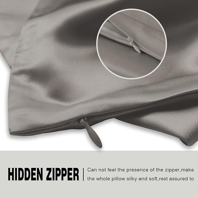 Silk Pillow Cases 2 Pack Soft Breathable and Sliky King Size Pillow Cases Set of 2,Natural Mulberry Silk Pillowcase Set of 2 for Hair and Skin with Hidden Zipper (Gray,20"X 36",2pcs)