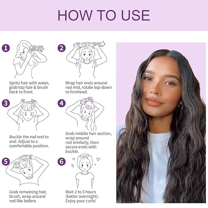 Heatless Curls Overnight Hair Curlers - 4 Pcs No-Heat Curling Rod to Sleep In,Velvet Hair Rollers with Satin Wrap