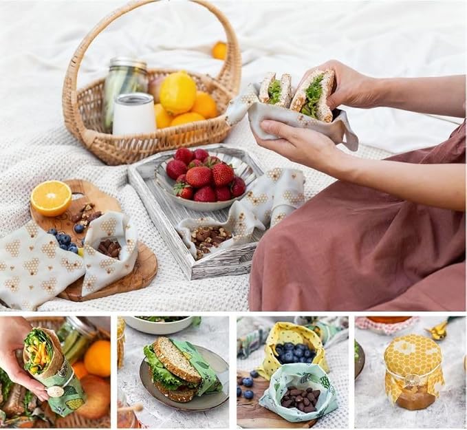 Reusable Beeswax Wraps For Food (3 Sizes S,M,L) Sustainable Food Storage,Bees Wax Wraps Reusable for Fruits, Vegetables, Bread, Cheese and More