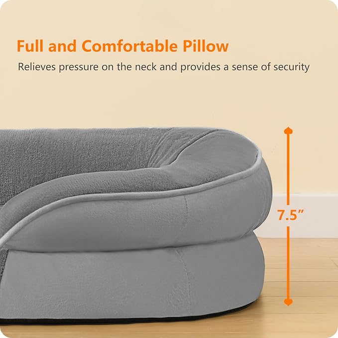 Dwanton Orthopedic Dog Bed for Extra Extra Large Dogs with Gel Memory Foam, Waterproof Dog Sofa, Washable Pet Bed with Four Sided Bolster Cushion, Removable Cover & Non-Slip Bottom, 48", Medium Grey