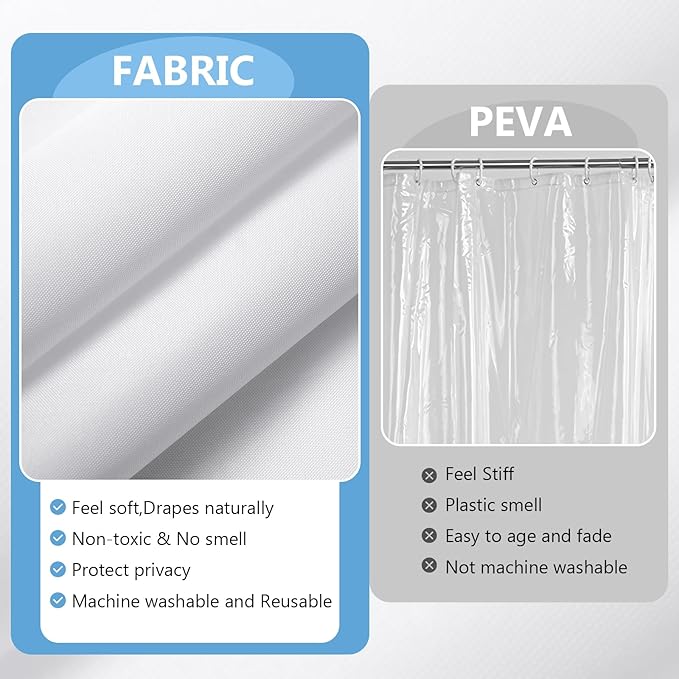 120GSM Ultimate Waterproof Fabric Shower Curtain Liner - TPU Lamination Technology with 3 Magnets,Machine Washable,36x72 Inch Soft Cloth Shower Curtain or Shower Liner,for Bathroom(White)