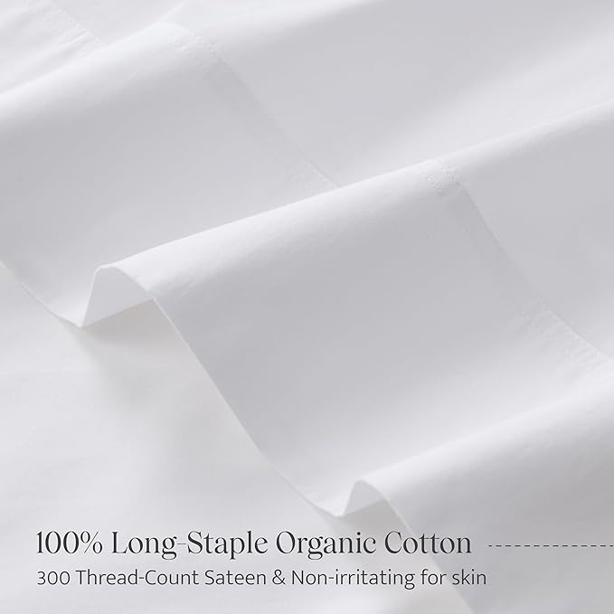 Double Stitch 100% Organic Cotton Sheets, King Size Sheets Set, GOTS Certified Long Staple Cotton Bedsheets, Luxury & Soft Hotel Bed Sheets with 16 inches Deep Pocket, Made in India Pure White