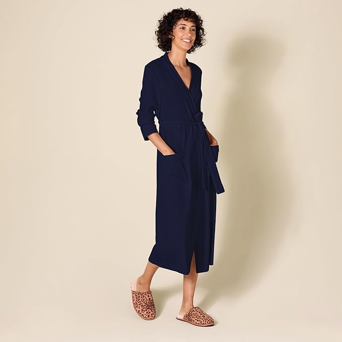 Amazon Essentials Women's Lightweight Waffle Full-Length Bath Robe with Pockets (Available in Plus Size)