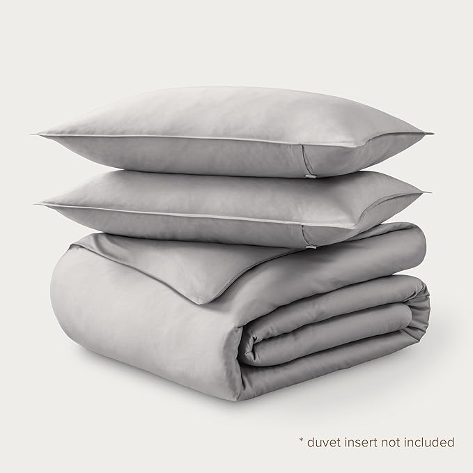 Bare Home 100% Organic Cotton Sateen Duvet Cover Set - Full/Queen Size - 400 Thread Count - Smooth Sateen Weave - Warm & Luxurious - Duvet Cover (Queen, Light Grey)