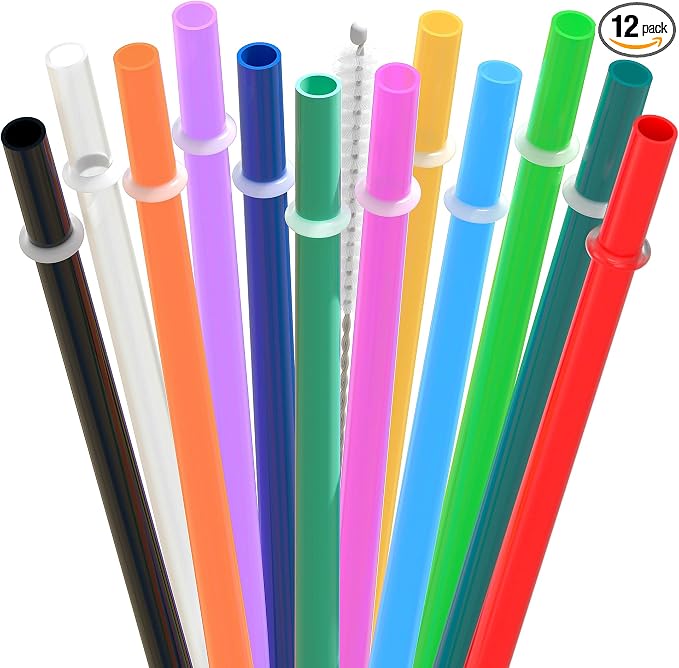 Dakoufish 12 Piece 11 Inch Reusable Plastic Thick Drinking Straws BPA Free Mason Jar Straws Plain Color (11inch,12color)
