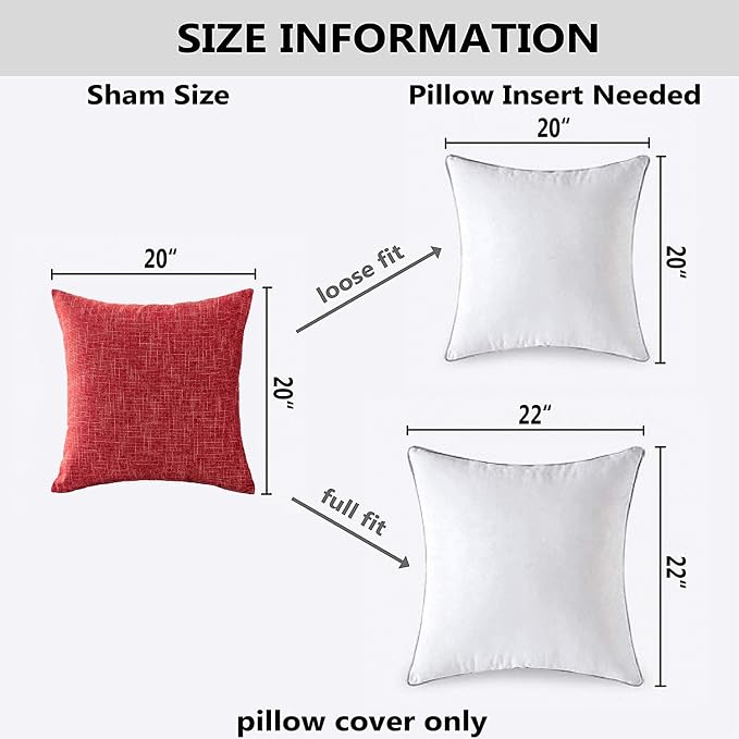 Kevin Textile Set of 2 Fall Pillow Covers Decorative Linen Throw Pillow Covers Square Cushion Case for Sofa Couch Home Decor 20x20 Inches Burnt Brick