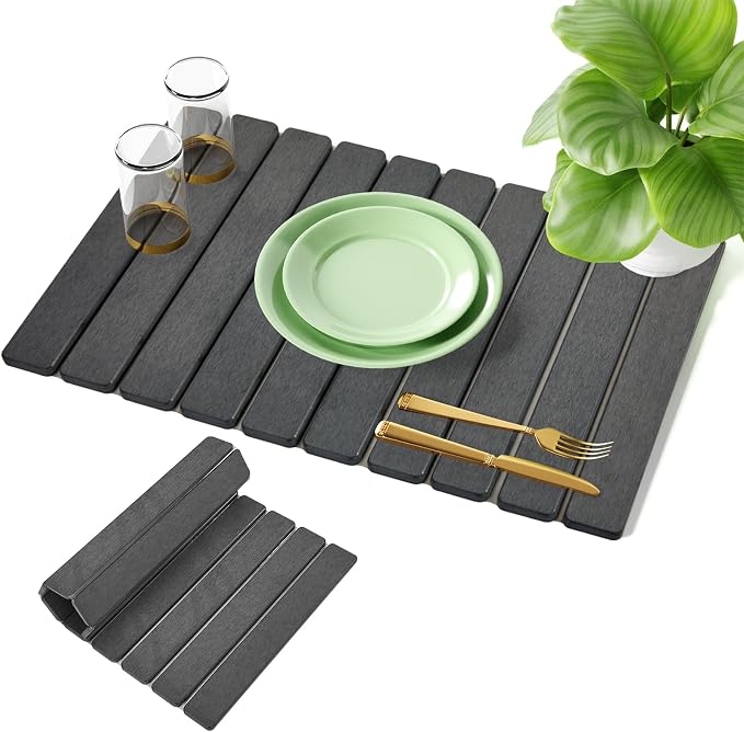 24’’ Larger Stone Drying Mat for Kitchen Counter[Super Absorbent, 30s Quick Drying] Stone Dish Drying Mat Collapsible Drying Matt Kitchen Counter Dish Drying Stone Mat Kitchen Sink Diatomaceous Earth