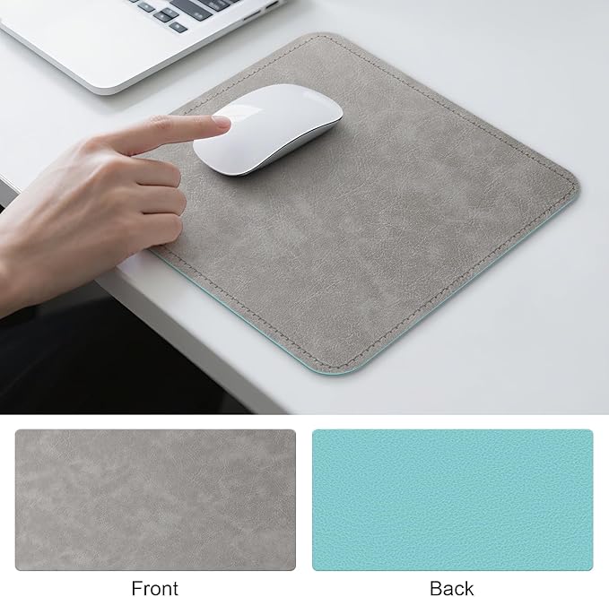 Imitation Crazy Horse Leather Desk Mat - Waterproof Desk Pad - Ideal for Large Mouse Pad and Desk Mats on Top of Desks (Light Gray+Light Blue, 11"*8")