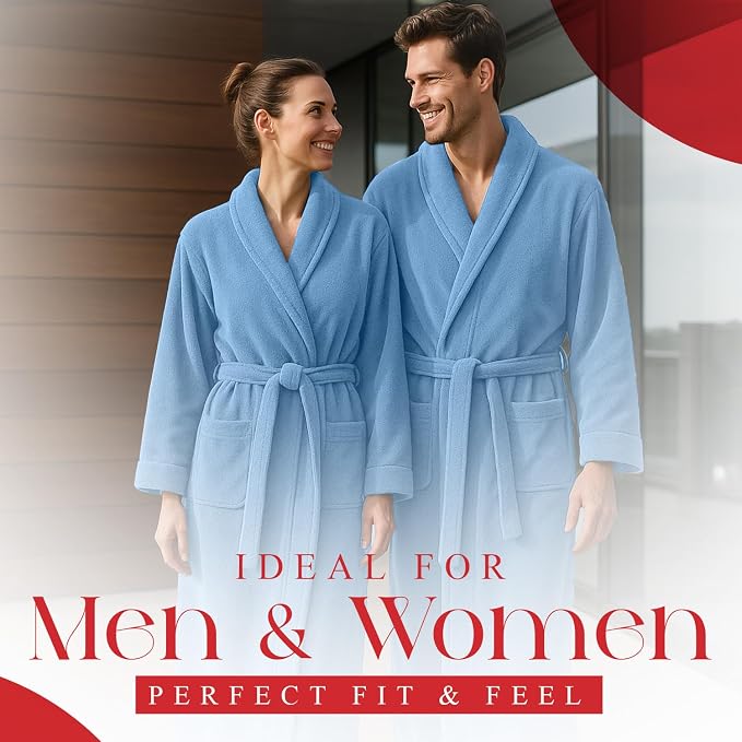 RIVERSIDE Premium 100% Cotton Terry Bathrobe For Women and Men - Soft Towel Robes with Shawl Collar Ajdustable Belt & Pockets