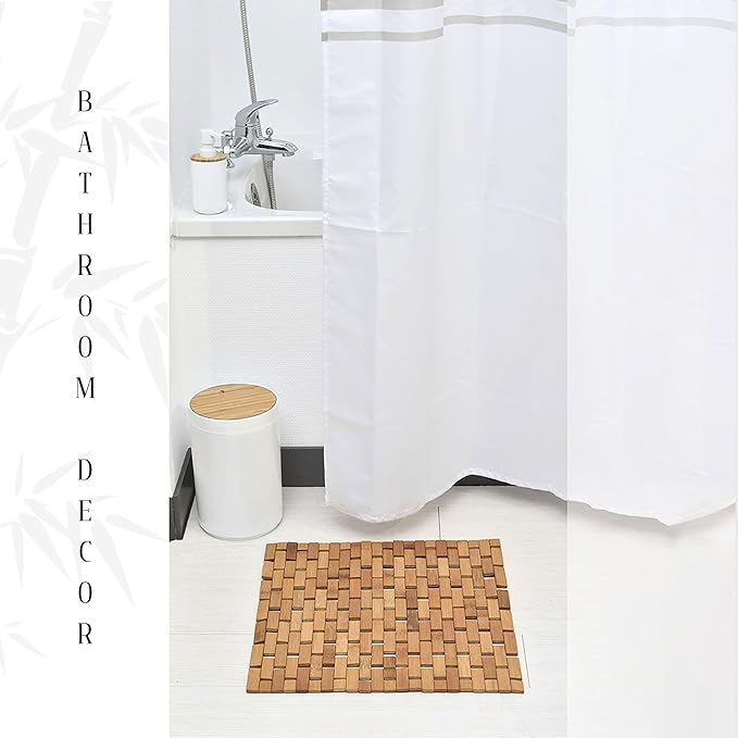 EVIDECO French Home Goods Square Natural Bamboo Bathroom Mat - Non Slip Bath Mat - Perfect for Shower, Spa, Sauna and Bathroom Decor - Foldable Duckboard, 18 x 18 inches, Light Brown