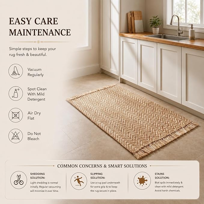 Chevron Weave with Fringes Woven Area Rug 2x3 Ft - Beige, Small Soft Decorative Reversible Front Door Mats Ideal for Entryway, Kitchen, Nursery, Office | Farmhouse Brown Accent Indoor Space Decor Mat