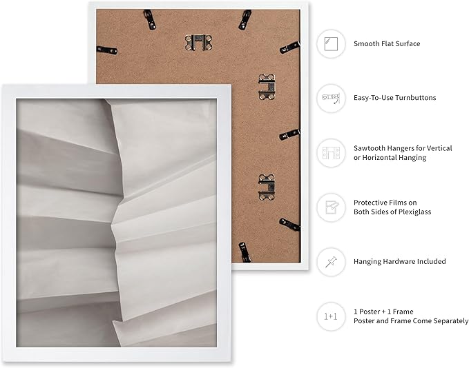 Monem Art Minimalist Folded Paper Texture Print - Neutral Abstract Modern Art Poster - Wall Decor for Living Room, Bedroom or Office - 16x20 White Framed Wall Art by Mareike Bohmer