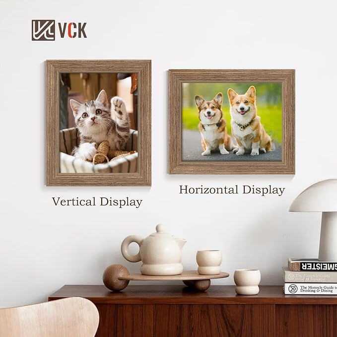 VCK 8x10 Picture Frame Set of 4 - Walnut, Gallery-Quality Wood Poster Frames, 1.1-Inch Wide Border, Polished Plexiglass, Vertical or Horizontal Wall & Tabletop Display for Photo/Art/Prints, Walnut