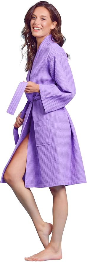 Soft Touch Linen Women's Kimono Waffle Robe-Luxurious & Absorbent & Quick Dry-Cotton & Polyester Blend