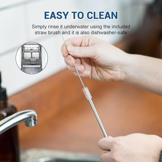 6 in Reusable Yerba Mate Straws, 6 Pcs Metal Spoon Straws Bent | Stainless Steel Short Straw Spoon, Removable Drinking Filter Straws with 2 Cleaning Brushes for Tea Coffee Cocktail(Silver)