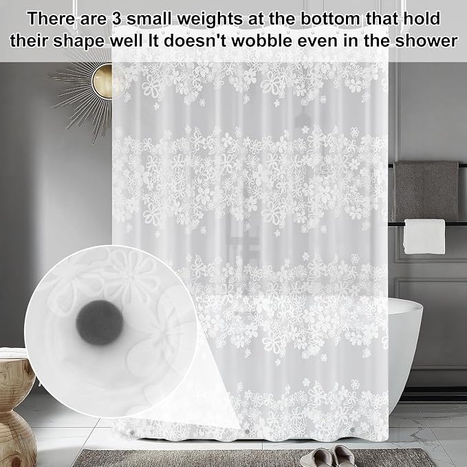 PEVA Shower Curtain, Water Repellent Premium Bathroom Shower Curtain with 3 Magnetic Weights for Shower Stall, Bathtubs
