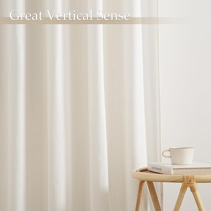 NICETOWN Cream Curtains 84 inch Long 2 Panels Set, 55" Wide Thick Organic Flax Belgian Linen Blend Privacy Window Drapes Rod Pocket & Back Tab with Light Filtering for Bedroom/Living Room