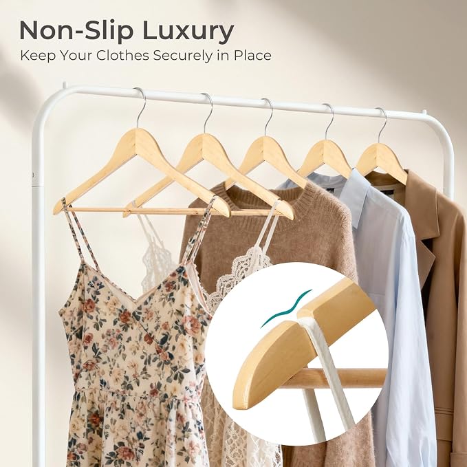 HOUSE DAY Premium Wooden Hangers 100 Pack, Heavy Duty & Durable Coat Hanger | Natural Wood Suit Hangers, 360° Swivel Hook & Pant Bar, Ideal for Jackets, Dresses, Shirts, Perfect for Closet Organization