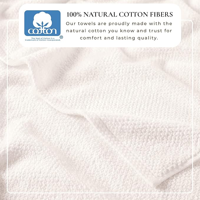 Great Bay Home 100% Cotton 12-Pack 13x13 Wash Cloth - Absorbent, Quick-Drying, Durable Face Towels for Bathroom Decor - Low-Twist, Two-Ply Fibers (Ivory)